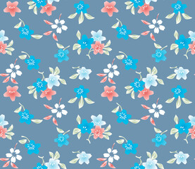 Japanese Pretty Flower Leaf Vector Seamless Pattern