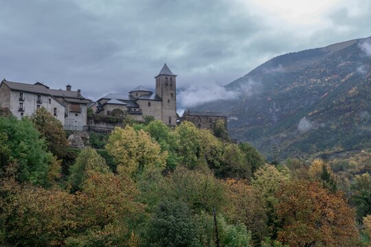 Church of the Holy Saviour and the medieval buildings in Torla-Ordesa municipality, Huesca, Spain