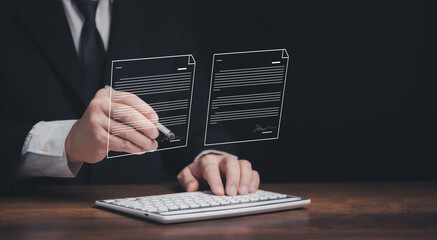 Online business with digital document  contact signature on mobile phone, e-signing, digital document management, paperless office, signing business contact concept..