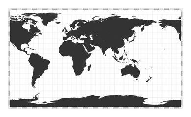 Vector world map. Patterson cylindrical projection. Plan world geographical map with latitude/longitude lines. Centered to 60deg W longitude. Vector illustration.