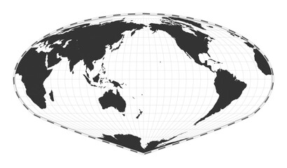 Vector world map. Allen K. Philbrick's Sinu-Mollweide projection. Plan world geographical map with latitude/longitude lines. Centered to 180deg longitude. Vector illustration.