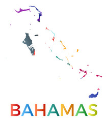 Obraz na płótnie Canvas Bright colored Bahamas shape. Multicolor geometric style country logo. Modern trendy design. Appealing vector illustration.