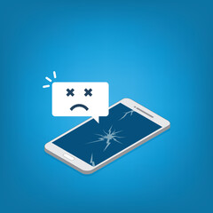 Broken smartphone with sad smile. Broken phone service, recovery and repair concept.