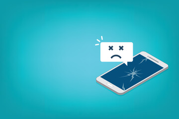 Broken smartphone with sad smile. Broken phone service, recovery and repair concept.