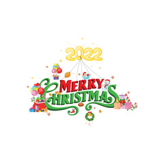 Merry Christmas 2022 greeting card, vector illustration isolated on white background. Perfect for coloring book, textiles, icon, web, painting, books, t-shirt print.