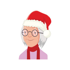 old woman wearing Christmas outfits on white background. Perfect for coloring book, textiles, icon, web, painting, books, t-shirt print. Xmas hat vector.