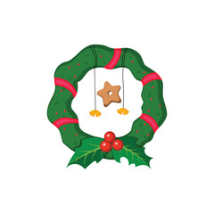 Christmas holly wreath ring vector isolated on white background. holly wreath ring with balloons vector. Perfect for coloring book, textiles, icon, web, painting, books, t-shirt print.