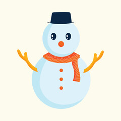 Cute Snowman Character On Cosmic Latte Background.