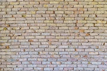 Red brick wall panoramic background. Old vintage brick wall pattern