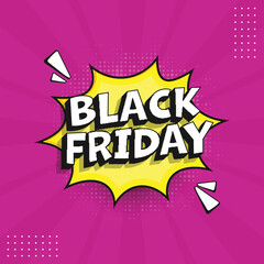 3D Black Friday Font Over Yellow Comic Explosion OR Boom Frame On Magenta Rays Background.