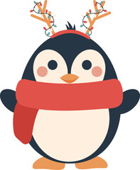 Penguin illustration with garland. Christmas character. Winter 2023