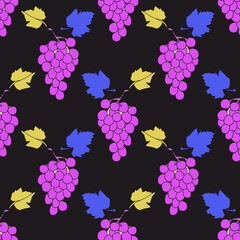 Vector seamless pattern of a vine.Grape variety Cardinal.Image on white and colored background.