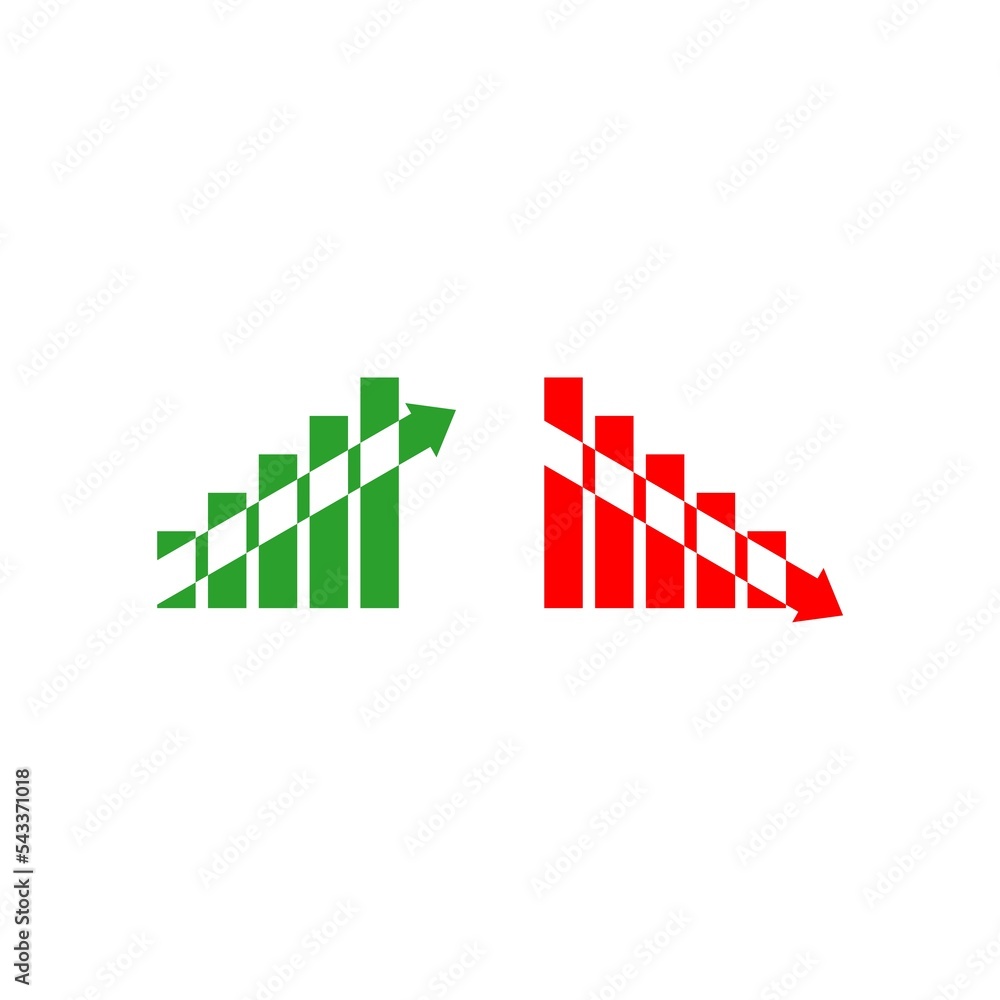 Aufkleber graph going up and down sign with green and red arrows isolated on white background