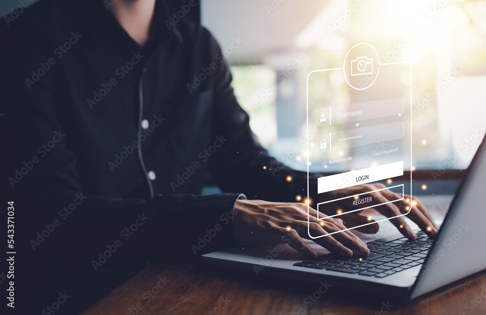 Aufkleber username and password (login) for technology cyber security internet and networking system. business