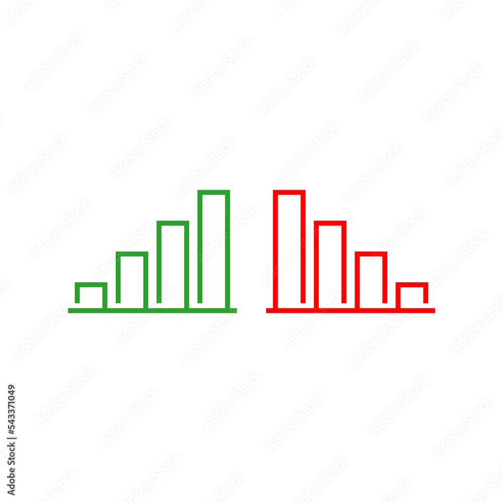 Aufkleber graph going up and down sign with green and red arrows isolated on white background