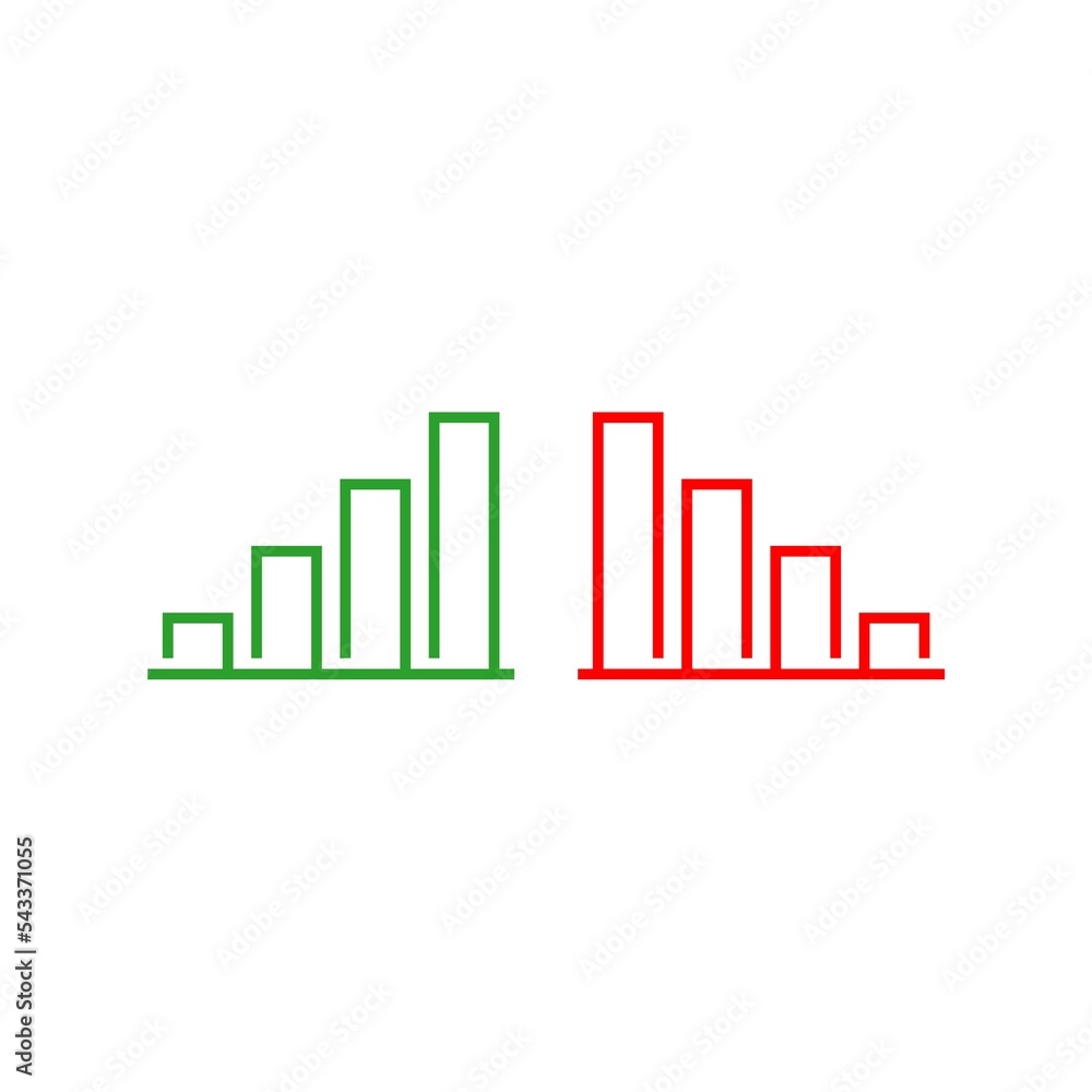 Poster graph going up and down sign with green and red arrows isolated on white background