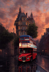 AI generated image of a red double decker bus in London