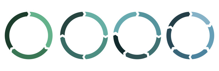 Circle diagram infographic set. Rotation round cycle vector scheme process template. 3, 4, 5, 6 parts. Green and blue color on white background. - obrazy, fototapety, plakaty