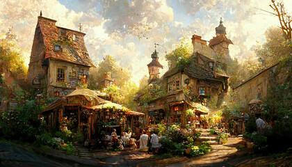 Fototapeta premium AI generated image of a fairy-tale tavern somewhere in Europe 