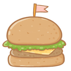 Hamburger pencil color illustration