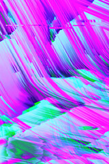 Abstract purple pink green psychedelic wavy background interlaced digital Distorted Motion glitch effect. Futuristic striped cyberpunk design Retro webpunk, rave 90s aesthetic, 70s groovy techno neon