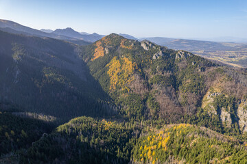 Aerial autumn fall sunny view of Tatra Mountains, Zakopane, Poland