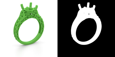 Wax 3D jewelry model of engagement ring with alpha matte. 3D rendering