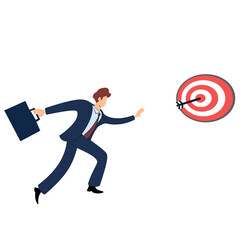 businessman chasing target board. flat design vector