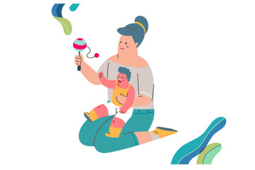 Kid and Mother play Toys together