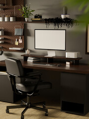 Modern contemporary home office studio workspace with PC computer mockup