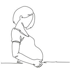 Continuous one line drawing of pregnant woman, Hand drawn single line of mother. Happy young mom is holding her pregnant belly. Happy Woman's Day. Character women with pregnancy