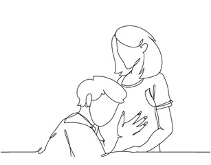 Continuous one line drawing of pregnant woman and her husband, Happy young family, hand drawn single line vector illustration