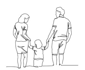 Continuous one line drawing of Happy family, hand drawn with single line illustration vector, isolated on white background