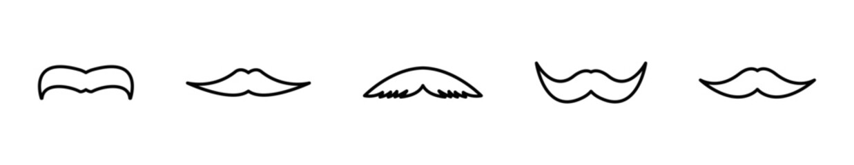 Hipster mustache linear icon vector set