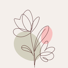 Minimal floral line art. Modern abstract background. Trendy design. Pastel color palette. Single Continuous one line drawing vector illustration