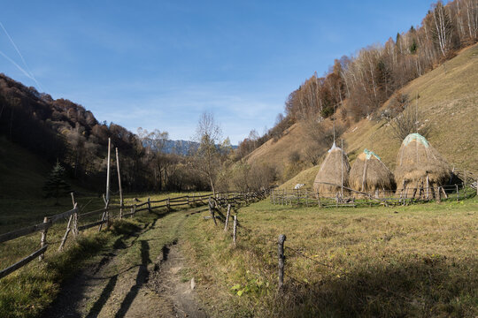 landscape with a fence in the background,  The fence with the path, Magura Village, Brasov, Romania 