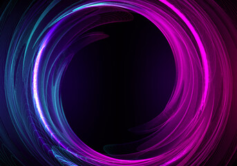 Abstract technology cyberspace concept blue and pink neon colors light swirl lines circle shape on dark background
