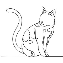 Continuous line drawing of cat silhouette on white background. Hand drawn single line vector illustration