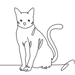 Continuous line drawing of cat silhouette on white background. Hand drawn single line vector illustration