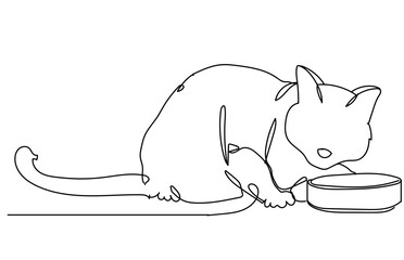 Cat in continuous line art drawing. Cartoon cat Continuous line drawing design isolated on white background. Vector illustration