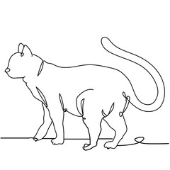Continuous line drawing of cat silhouette on white background. Hand drawn single line vector illustration