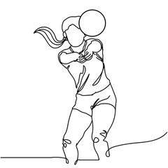Single continuous line drawing of volleyball player. Hand drawn single line vector illustration
