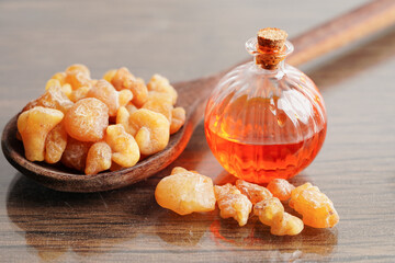 Frankincense or olibanum aromatic resin used in incense and perfumes.