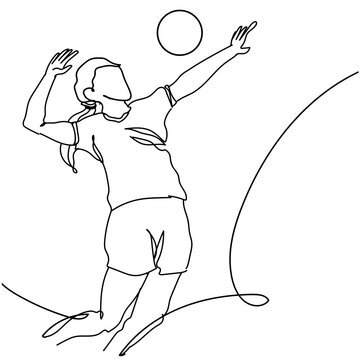 Single continuous line drawing of volleyball player. Hand drawn single line vector illustration