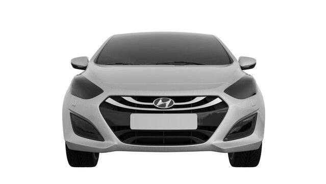 grey Hyundai i30 front view, 3d rendering of PNG transparent car	