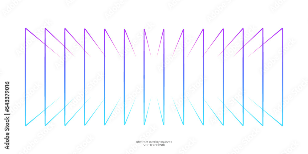 Aufkleber Abstract 3D perspective transparent rectangles line frame overlay pattern by colorful gradient blue purple on white background. Vector design element in concept modern technology.