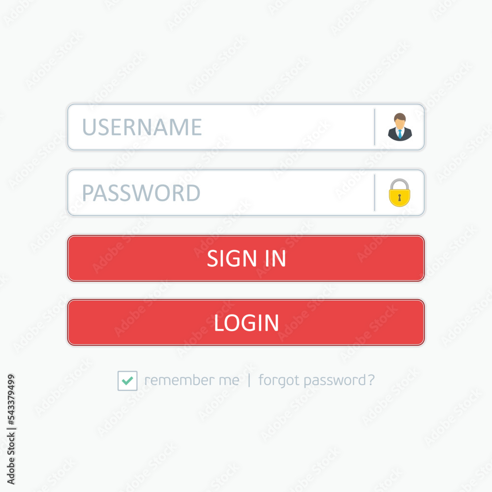 Poster login user interface. sign in web element template window. interface elements - username and passwor
