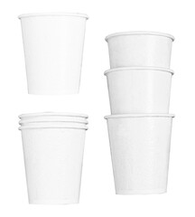 Set of white disposable paper cups