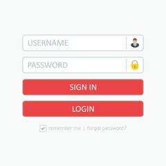 Fototapeta premium Login user interface. Sign in web element template window. Interface elements - username and password for web page, site or mobile applications. Vector illustration login access webpage. EPS 10.