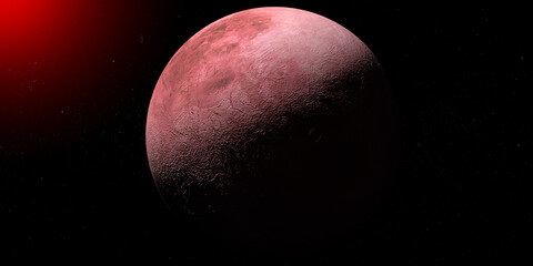 Towards 50000 Quaoar dwarf planet in the outer space. 3d render